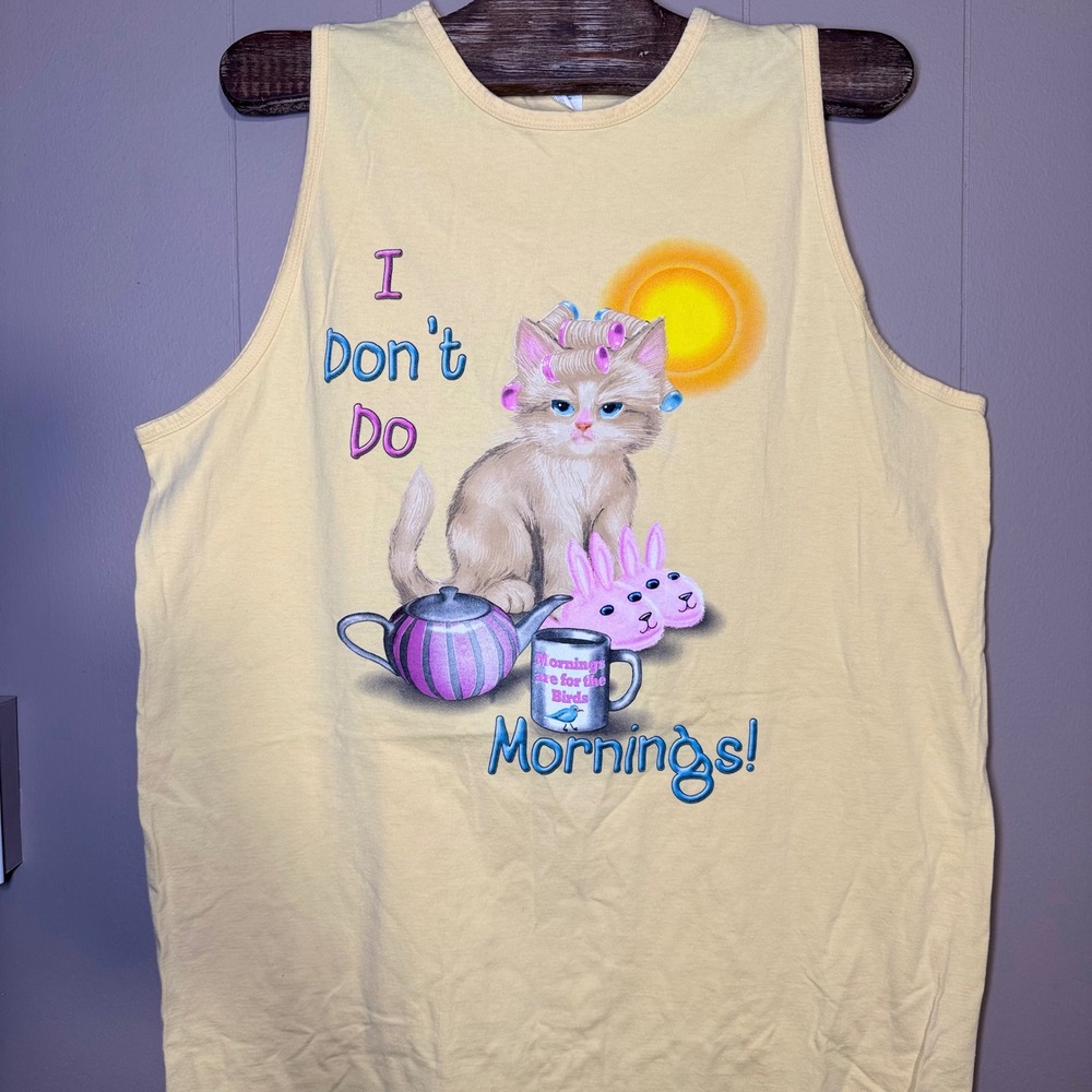 Vintage Cat Graphic Sleep Shirt Women OSFM I Don't Do Mornings Nightgown Grandma